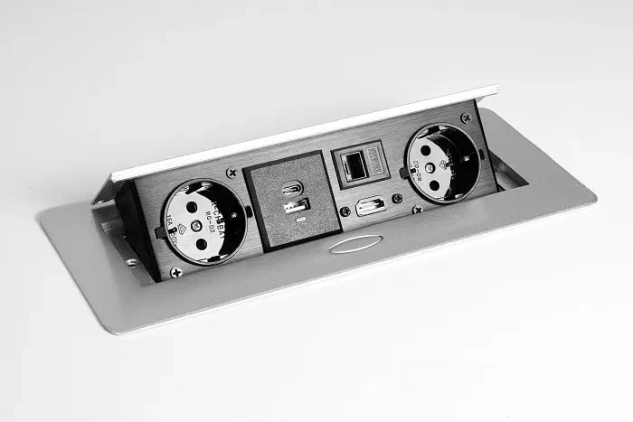 Mediaport YO-602A do blatów biurowych 2 gniazda 2 USB Srebrny