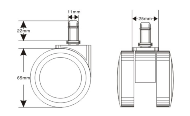 Kółka nylonowe CT65-691PA do foteli obrotowych komplet 5 szt