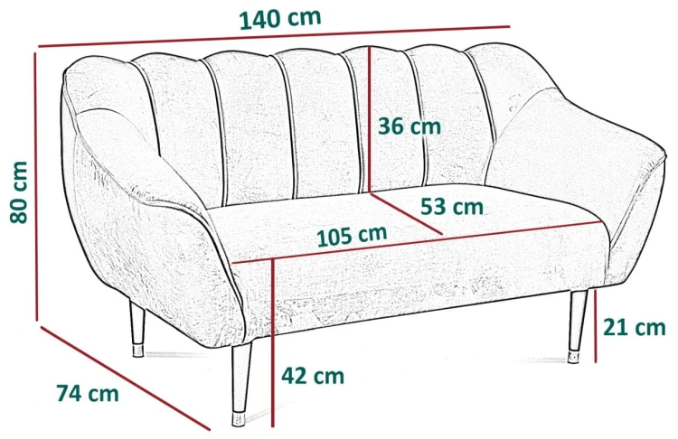 Sofa tapicerowana Molly II w stylu skandynawskim 48h - wymiary