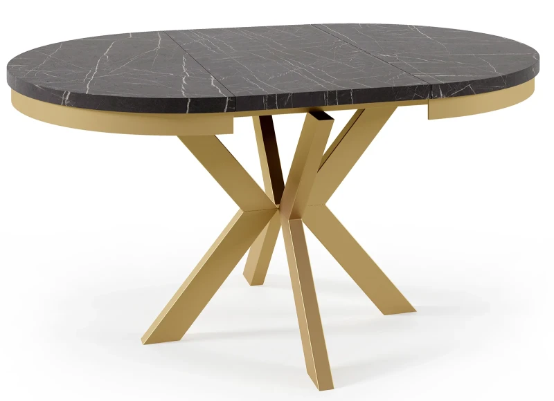 Stół rozkładany Lande Złoty z obręczą 90-166 cm do jadalni salonu okrągły - rozłożony