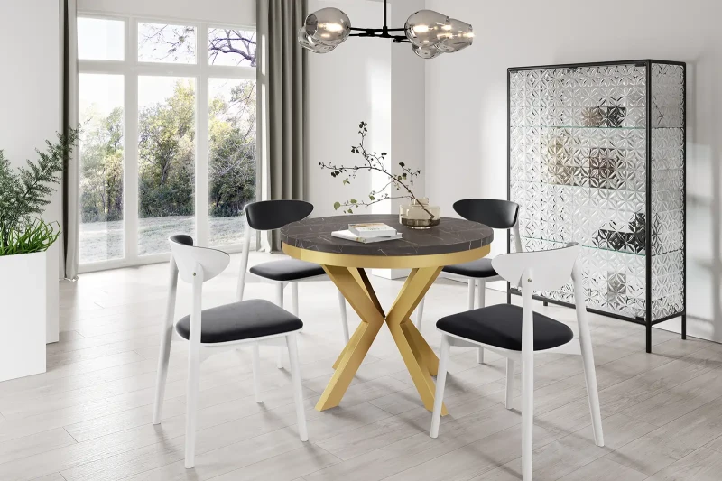 Stół rozkładany Lande Złoty z obręczą 90-166 cm do jadalni salonu okrągły