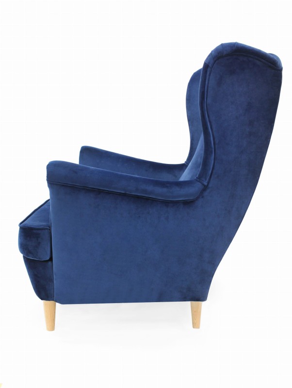 Fotel uszak bez pikowania Lily II z podnóżkiem w stylu skandynawskim