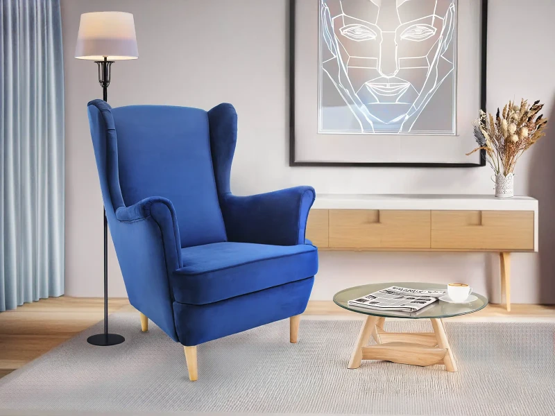 Fotel uszak bez pikowania Lily II w stylu skandynawskim