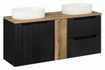 Zestaw mebli łazienkowych NOVA BLACK z dwoma umywalkami BEYOND i blatem dąb 140 cm - 6 elementów
