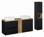 Zestaw mebli łazienkowych NOVA BLACK z dwoma umywalkami BEYOND i blatem dąb 140 cm - 8 elementów