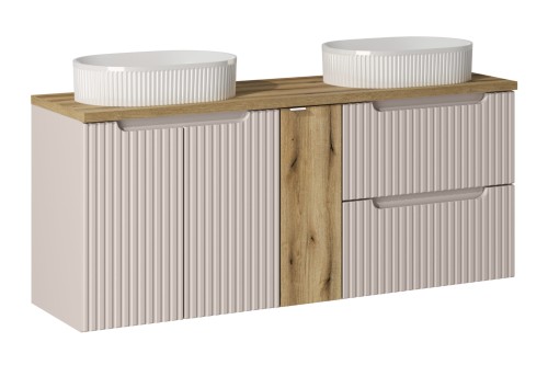 Zestaw mebli łazienkowych NOVA CASHMERE z dwoma umywalkami BEYOND i blatem dąb 140 cm - 6 elementów