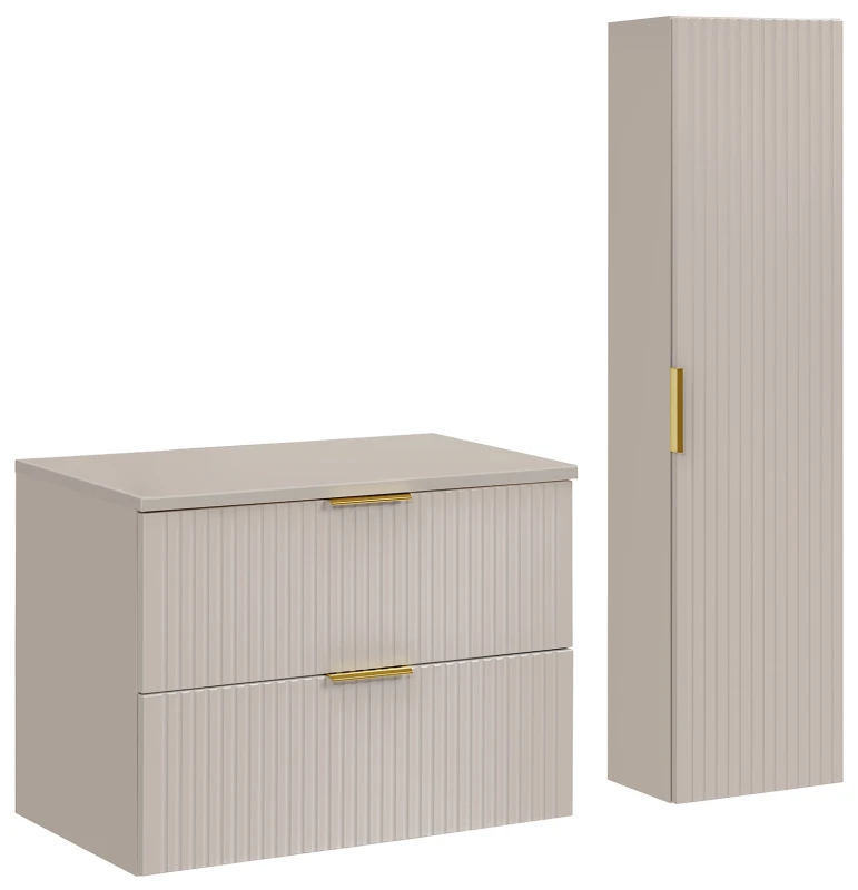 Zestaw mebli łazienkowych ADEL CASHMERE szafka 80 cm z blatem 80 cm -aranżacja z szafką wysoką ADEL CASHMERE 80-01-1D