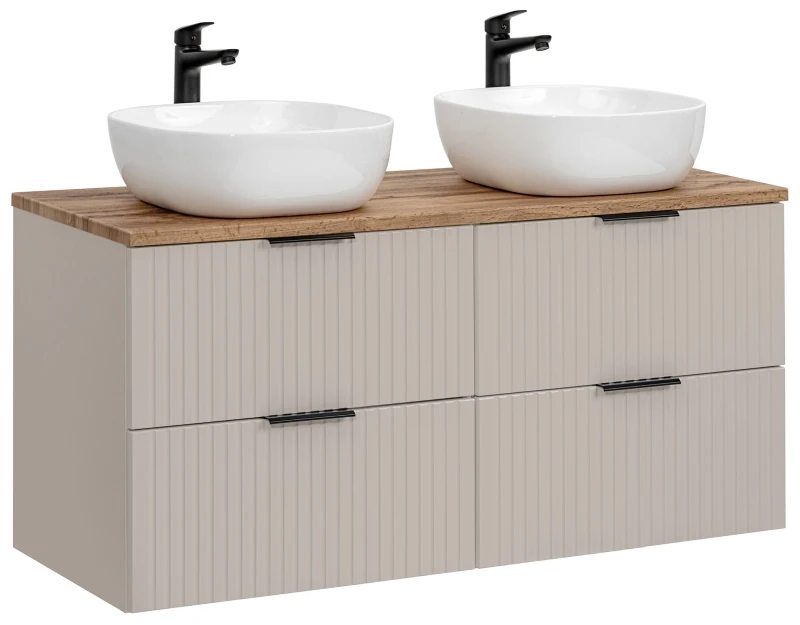 Zestaw mebli łazienkowych ADEL CASHMERE z dwoma umywalkami SMILE i blatem wotan 120 cm - 5 elementów