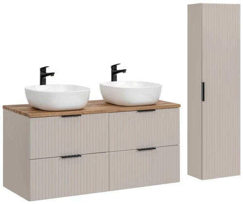 Zestaw mebli łazienkowych ADEL CASHMERE z dwoma umywalkami SMILE i blatem wotan 120 cm - 6 elementów
