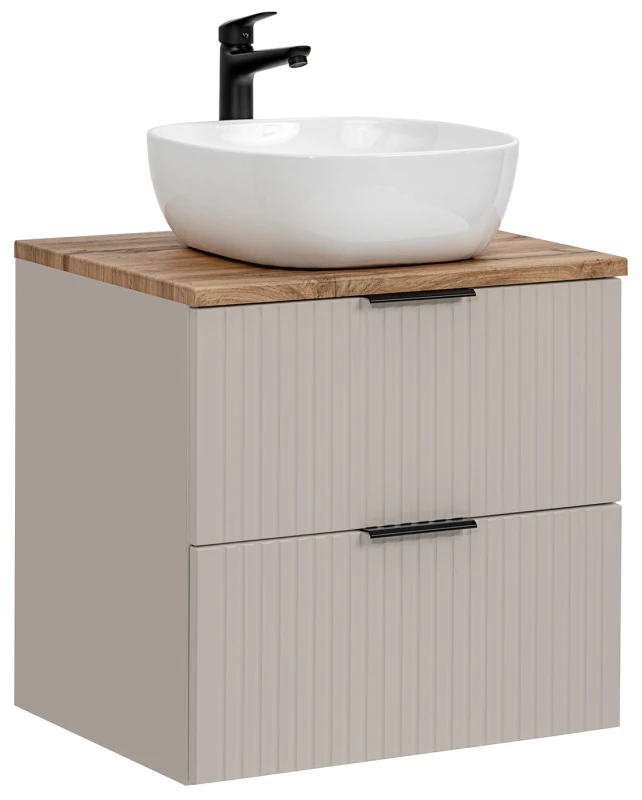 Zestaw mebli łazienkowych ADEL CASHMERE szafka 60 cm z blatem wotan 60 cm - aranżacja z umywalką nablatową