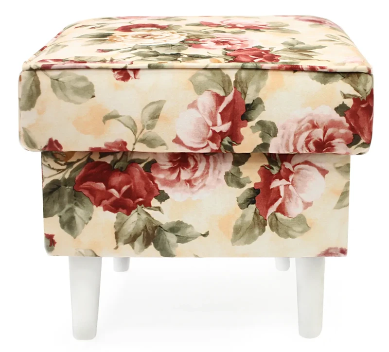 Podnóżek tapicerowany Lily Kwiaty w stylu skandynawskim