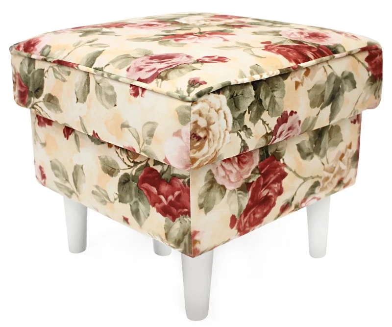 Podnóżek tapicerowany Lily Kwiaty w stylu skandynawskim