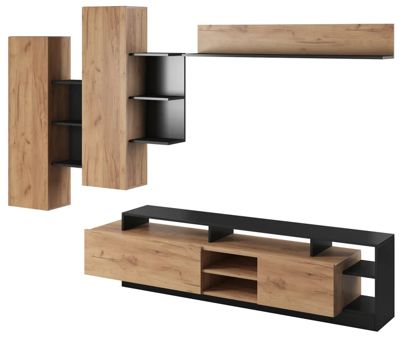 Meblościanka Alva nowoczesna dąb craft + antracyt