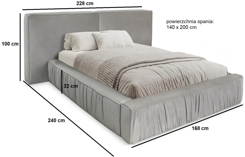 Łóżko tapicerowane Kombo z pojemnikiem 140x200 dwuosobowe