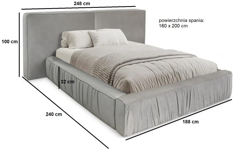 Łóżko tapicerowane Kombo z pojemnikiem 160x200 dwuosobowe