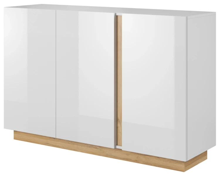 Komoda Arco trzydrzwiowa 138 cm biały połysk + dąb grandson