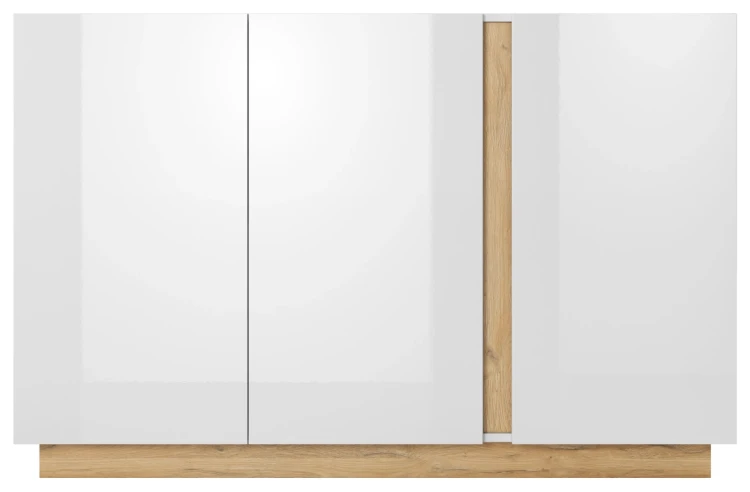Komoda Arco trzydrzwiowa 138 cm biały połysk + dąb grandson