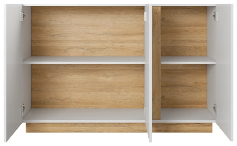 Komoda Arco trzydrzwiowa 138 cm biały połysk + dąb grandson