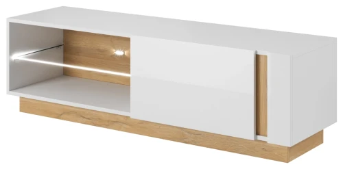 Szafka RTV Arco z LED 138 cm biały połysk + dąb grandson