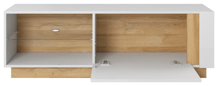 Stolik RTV Arco z LED 138 cm biały połysk + dąb grandson