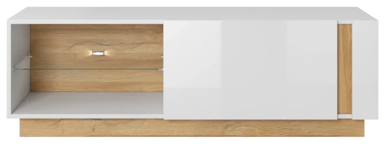 Stolik RTV Arco z LED 138 cm biały połysk + dąb grandson