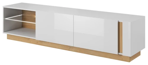 Stolik RTV Arco z LED 187 cm biały połysk + dąb grandson