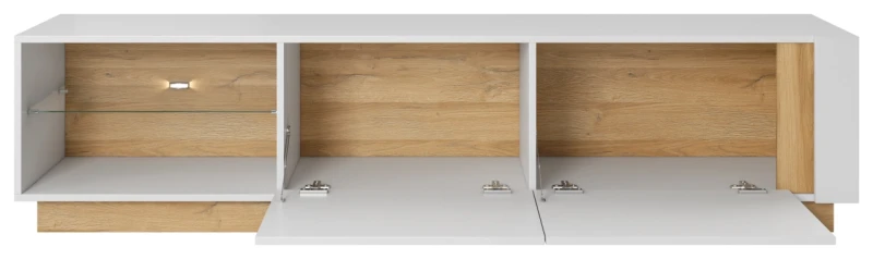 Stolik RTV Arco z LED 187 cm biały połysk + dąb grandson