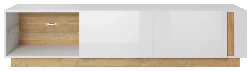 Stolik RTV Arco z LED 187 cm biały połysk + dąb grandson