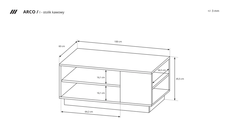 Stolik kawowy Arco z półkami 100 cm biały + dąb grandson
