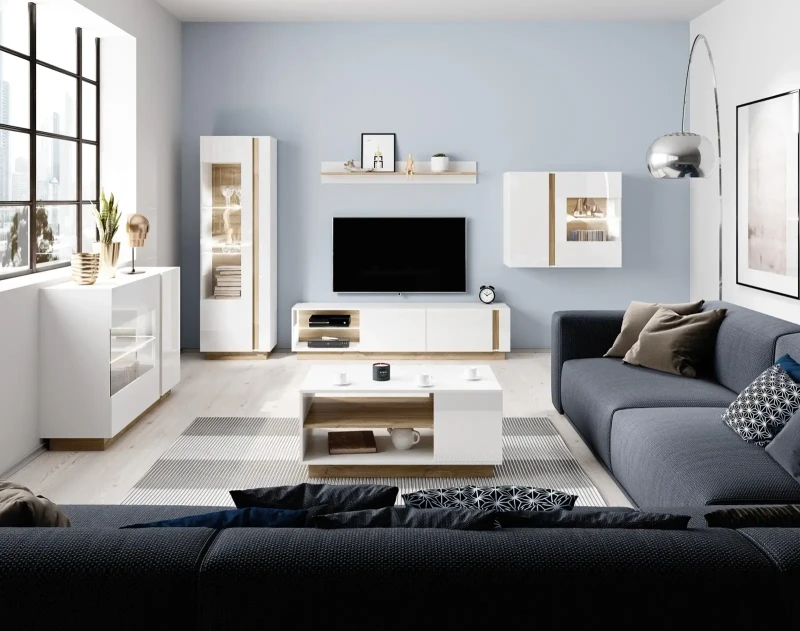 Półka wisząca Arco 138 cm biały + dąb grandson