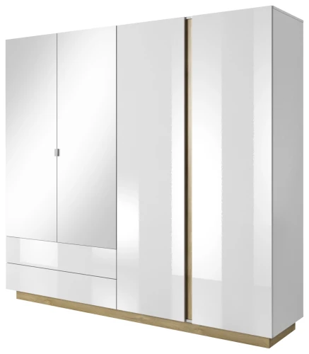 Szafa Arco z lustrem 220 cm biały połysk + dąb grandson