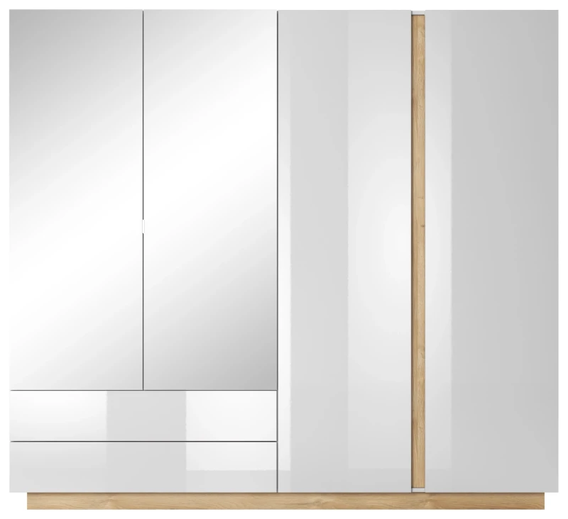 Szafa Arco z lustrem 220 cm biały połysk + dąb grandson