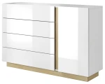 Komoda jednodrzwiowa Arco z szufladami 138 cm biały połysk + dąb grandson