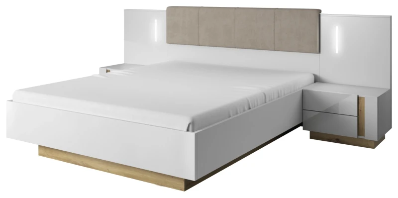 Łóżko z pojemnikiem Arco 160x200 cm biały połysk + dąb grandson