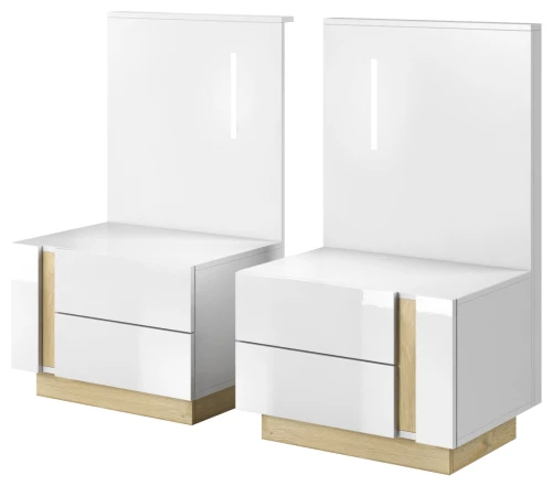 Stoliki nocne Arco z oświetleniem 60 cm biały połysk + dąb grandson