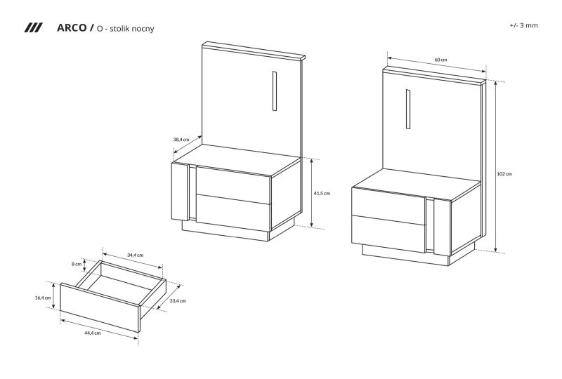 Stoliki nocne Arco z oświetleniem 60 cm biały połysk + dąb grandson