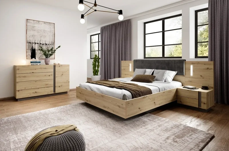 Łóżko z pojemnikiem Arco 160x200 cm dąb artisan + grafit