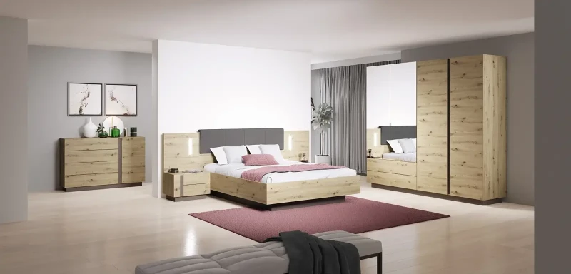 Łóżko z pojemnikiem Arco 160x200 cm dąb artisan + grafit