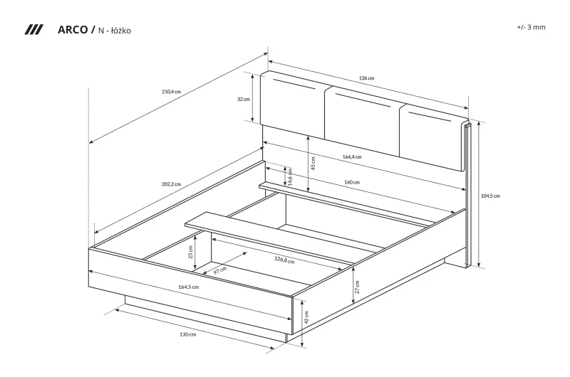 Łóżko z pojemnikiem Arco 160x200 cm dąb artisan + grafit