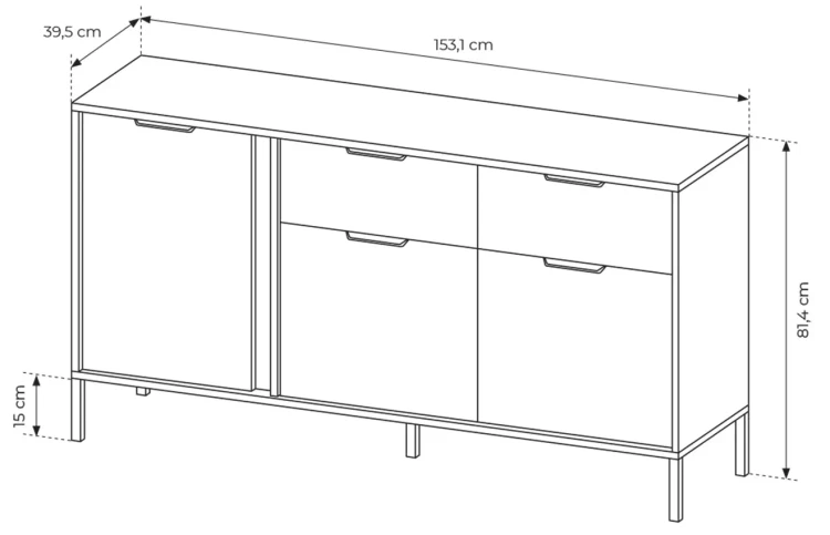 Komoda Lars trzydrzwiowa z szufladami 153 cm antracyt