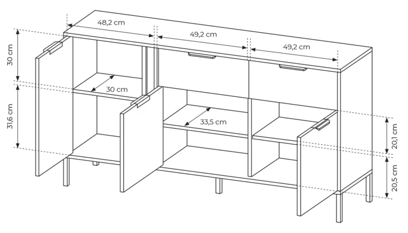 Komoda Lars trzydrzwiowa z szufladami 153 cm antracyt