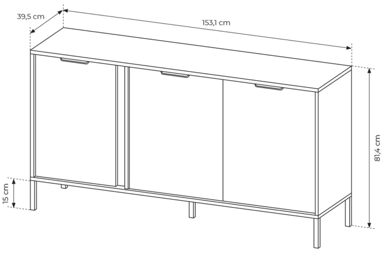 Komoda Lars trzydrzwiowa 153 cm antracyt