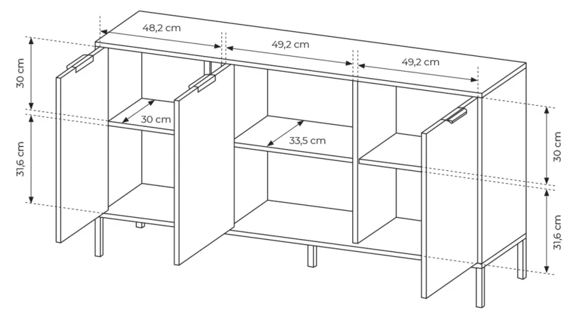 Komoda Lars trzydrzwiowa 153 cm antracyt