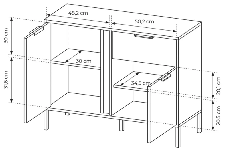 Komoda Lars dwudrzwiowa z szufladą 193 cm antracyt