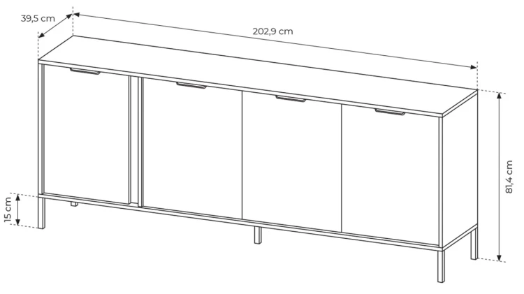 Komoda Lars czterodrzwiowa 203 cm antracyt