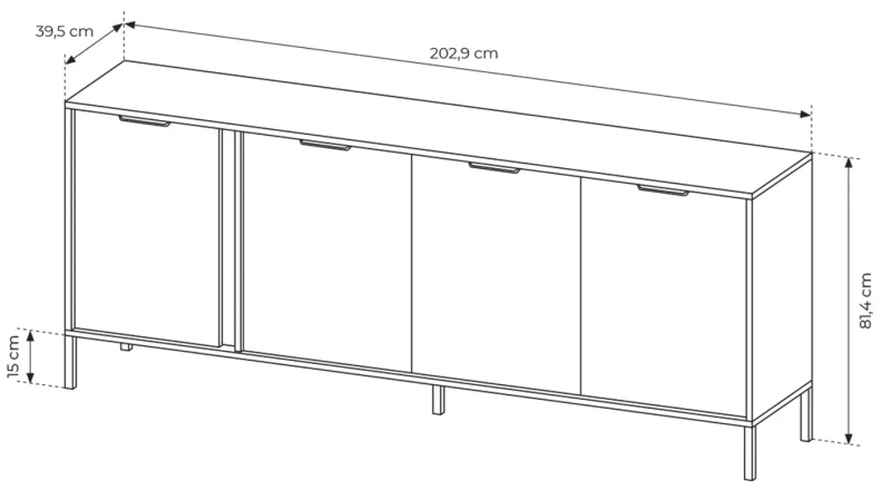 Komoda Lars czterodrzwiowa 203 cm antracyt