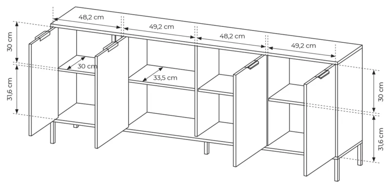 Komoda Lars czterodrzwiowa 203 cm antracyt