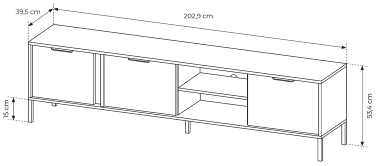Stolik RTV Lars trzydrzwiowy 203 cm antracyt
