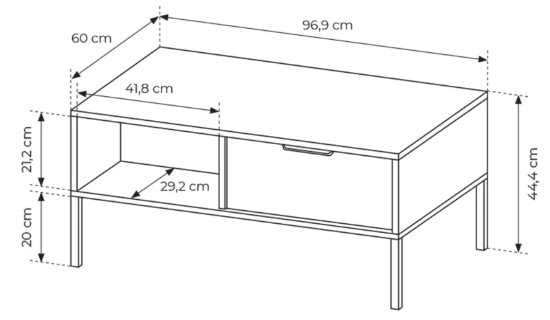 Stolik kawowy Lars z szufladami 97 cm antracyt