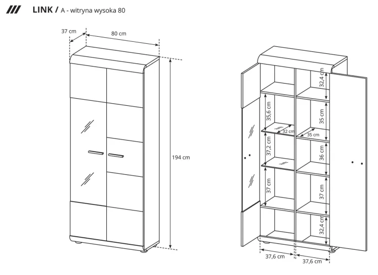 Witryna wysoka Link 80 cm dąb sonoma